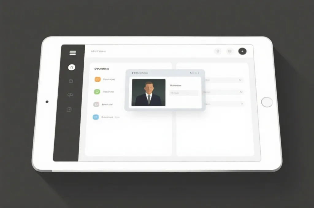 Android tablet interface showing dual screen split layout with a generic video player and a messaging app